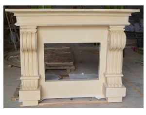 Beige Marble Fireplace Mantel, Western Style Handcarved Sculptured Modern Fireplace Mantel, Stone Fireplace Hearth Gofar