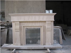 Beige Marble Fireplace Mantel, Western Style Handcarved Sculptured Modern Fireplace Mantel, Stone Fireplace Hearth Gofar