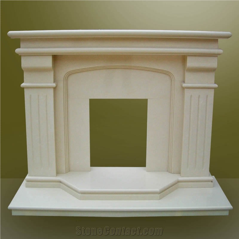 Beige Marble Fireplace Mantel, Western Style Handcarved Sculptured Modern Fireplace Mantel, Stone Fireplace Hearth Gofar
