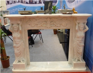 Beige Marble Fireplace Mantel, Western Style Handcarved Sculptured Modern Fireplace Mantel, Stone Fireplace Hearth Gofar
