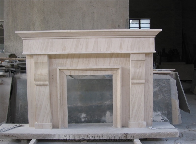 Best Quality Beige Marbel Fireplace Mantel, Western Style Handcarved Sculptured Modern Fireplace Mantel, Stone Fireplace Hearth Gofar