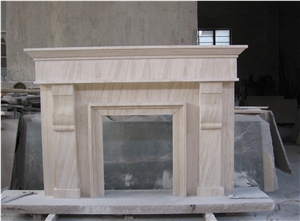 Best Quality Beige Marbel Fireplace Mantel, Western Style Handcarved Sculptured Modern Fireplace Mantel, Stone Fireplace Hearth Gofar