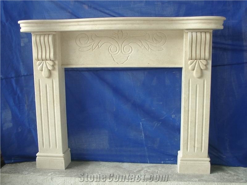 Best Quality Beige Marbel Fireplace Mantel, Western Style Handcarved Sculptured Modern Fireplace Mantel, Stone Fireplace Hearth Gofar