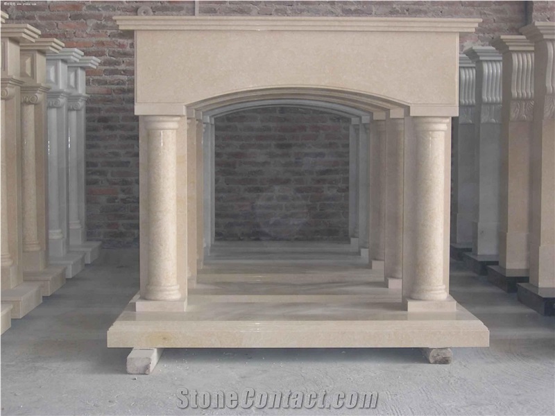 Best Quality Beige Marbel Fireplace Mantel, Western Style Handcarved Sculptured Modern Fireplace Mantel, Stone Fireplace Hearth Gofar