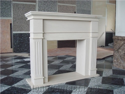 Best Quality Beige Marbel Fireplace Mantel, Western Style Handcarved Sculptured Modern Fireplace Mantel, Stone Fireplace Hearth Gofar