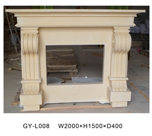 Best Quality Beige Onyx Fireplace Mantel, Western Style Handcarved Sculptured Modern Fireplace Mantel, Stone Fireplace Hearth Gofar