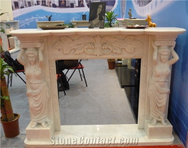 Best Quality Beige Onyx Fireplace Mantel, Western Style Handcarved Sculptured Modern Fireplace Mantel, Stone Fireplace Hearth Gofar