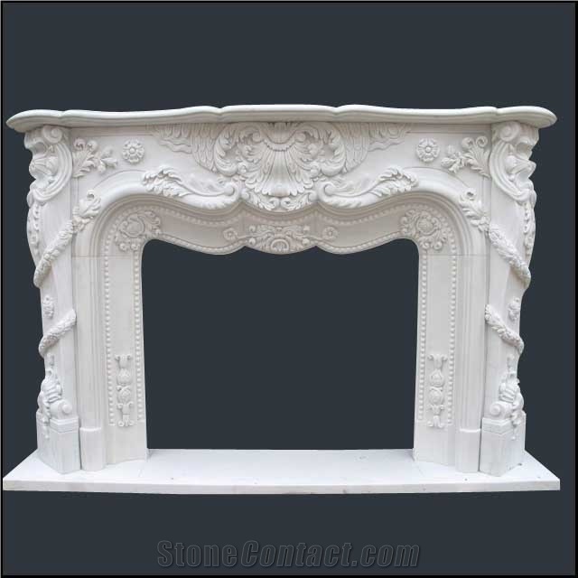Discount Beige Marble Fireplace Mantel, Western Style Handcarved Sculptured Modern Fireplace Mantel, Stone Fireplace Hearth Gofar