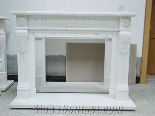 Discount Oriental White Marble Fireplace Mantel, Western Style Handcarved Sculptured Modern Fireplace Mantel, Stone Fireplace Hearth Gofar