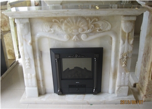 Green Onyx Fireplace Mantel, Western Style Handcarved Sculptured Modern Fireplace Mantel, Stone Fireplace Hearth Gofar