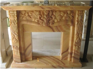 Green Onyx Fireplace Mantel, Western Style Handcarved Sculptured Modern Fireplace Mantel, Stone Fireplace Hearth Gofar