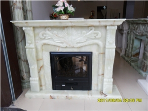 Green Onyx Fireplace Mantel, Western Style Handcarved Sculptured Modern Fireplace Mantel, Stone Fireplace Hearth Gofar