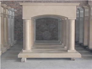 Nice Beige Marble Fireplace Mantel, Western Style Handcarved Sculptured Modern Fireplace Mantel, Stone Fireplace Hearth Gofar