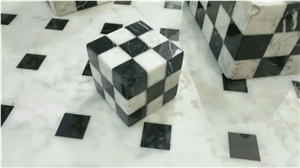 Oriental White Carrara Marble Waterjet Black Marble Pattern Mosaic Art, Patio Bathroom Floor Design,Walling Tiles,Square Mosaic Sheet Interior Stone