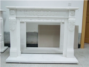 Oriental White Marble Fireplace Mantel, Western Style Handcarved Sculptured Modern Fireplace Mantel, Stone Fireplace Hearth Gofar