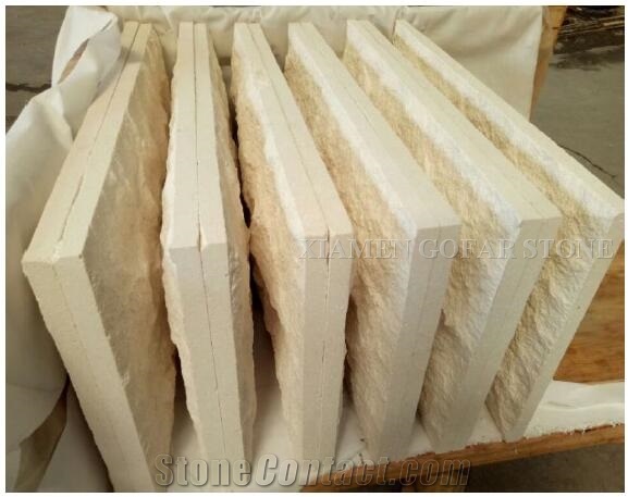 Portugal Beige Classico Crema Limestone Mushroom Stone Split Face, Villa Wall Cladding, Limestone Walling Tiles Covering