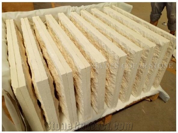 Portugal Beige Classico Crema Limestone Mushroom Stone Split Face, Villa Wall Cladding, Limestone Walling Tiles Covering