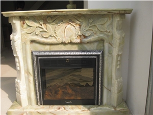 Verde Green Onyx Fireplace Mantel, Western Style Handcarved Sculptured Modern Fireplace Mantel, Stone Fireplace Hearth Gofar