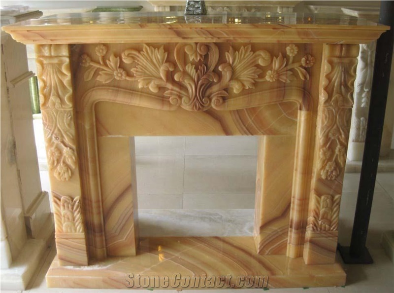 Verde Green Onyx Fireplace Mantel, Western Style Handcarved Sculptured Modern Fireplace Mantel, Stone Fireplace Hearth Gofar