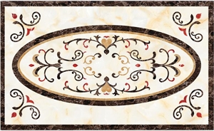 China Beige Marble Natural Stone Square Waterjet Medallion,Remium Marble Tiles Western Style,Customized Marble Flooring European Style,Mosaic Inlay