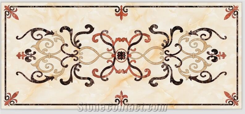 China Beige Marble Square Waterjet Medallions,Premium Marble Tiles Western Style,Customized Marble Flooring European Style,Mosaic Inlay Lobby and Hall