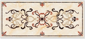 China Beige Marble Square Waterjet Medallions,Premium Marble Tiles Western Style,Customized Marble Flooring European Style,Mosaic Inlay Lobby and Hall