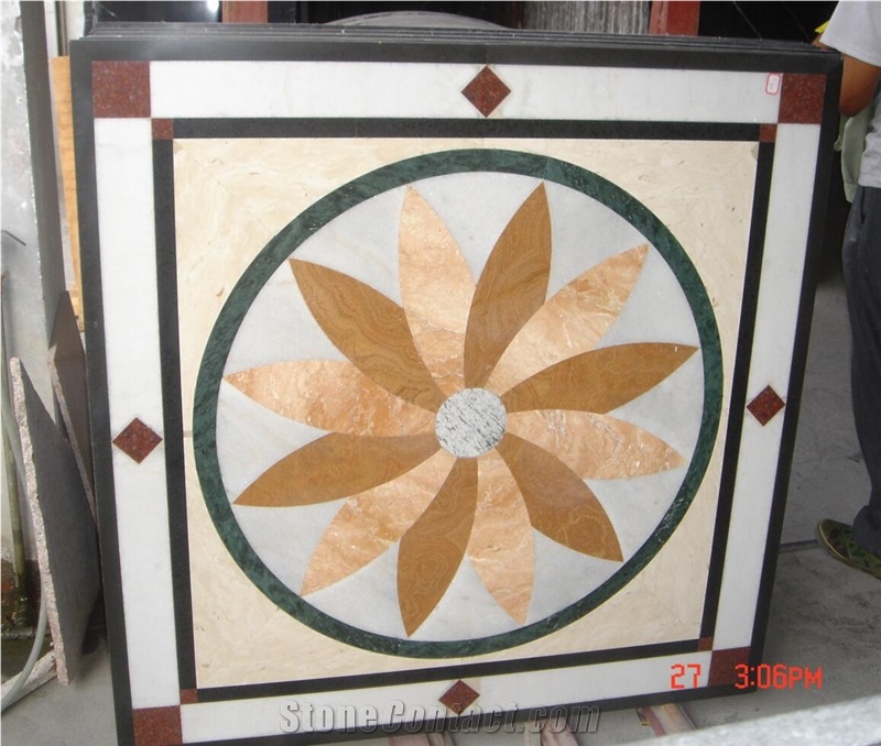 China Composited Marble Waterjet Medallion,Inlay Flooring Tiles,Customized Flooring Paving Tiles Patterns Design ,Decorated Hotel Lobby Tile