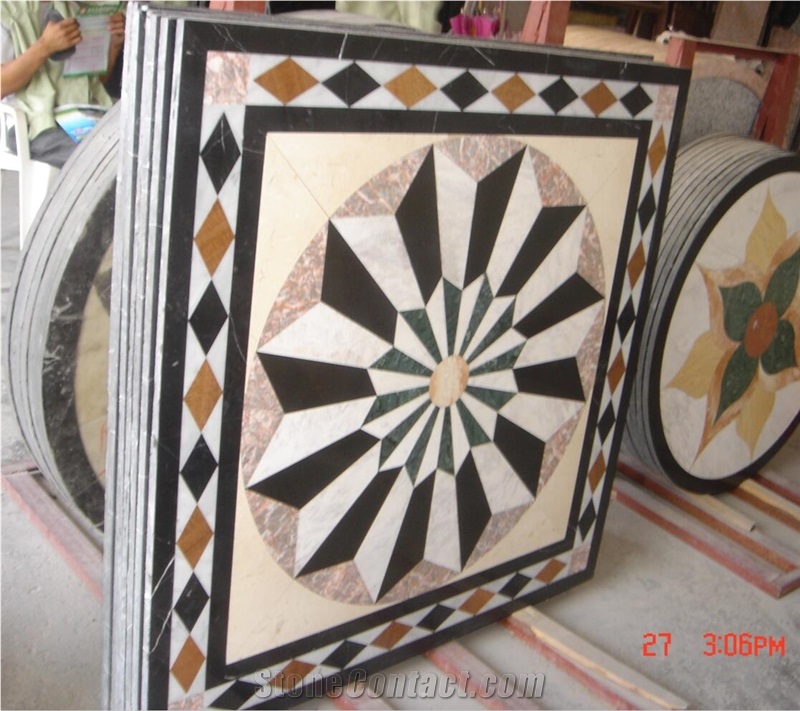 China Mixed Color Marble Square Waterjet Medallions,Inlay Flooring Tiles,Customized Flooring Paving Tiles Patterns Design ,Decorated Hotel Lobby