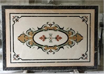 China Natrual Stone Marble Square Aterjet Medallion for Hotel Lobby and Hall Tiles Decoration,Cheap Price with Ce and Own Factory,Inlay Floor Tile