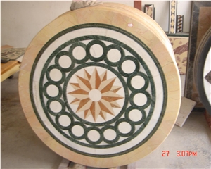 China Natural Beige Marble Round Waterjet Medallions,Inlay Flooring Tiles,Customized Flooring Paving Tiles Patterns Design ,Decorated Hotel Lobby