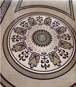 China Natural Beige Marble Round Waterjet Medallions,Inlay Flooring Tiles,Customized Flooring Paving Tiles Patterns Design ,Decorated Hotel Tiles