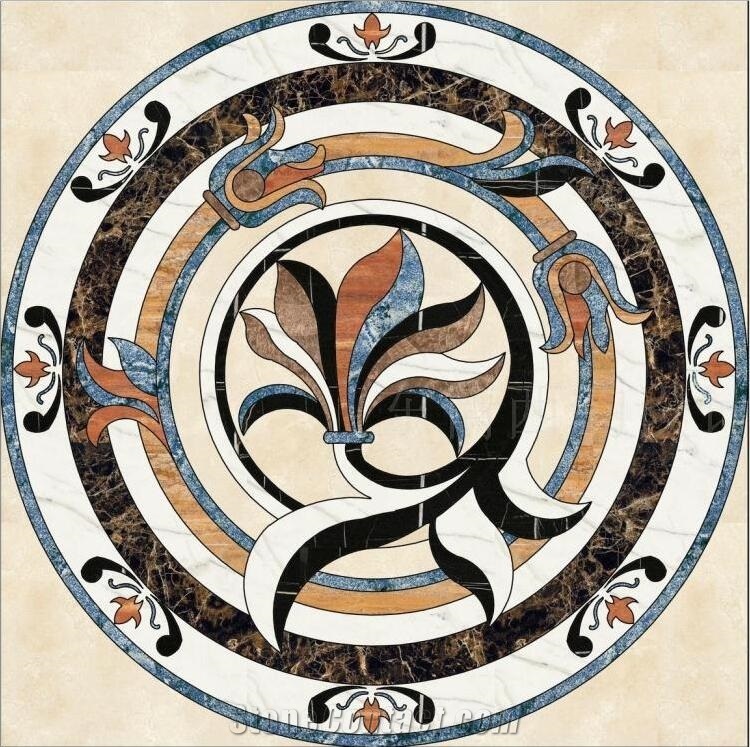 China Natural Stone Marble Round Aterjet Medallions,Inlay Flooring Tiles,Customized Flooring Paving Tiles Patterns Design ,Decorated Hotel Lobby