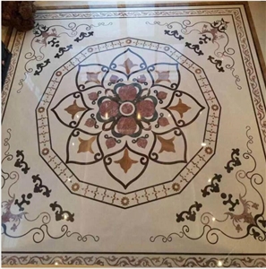 China Natural Stone Marble Round Aterjet Medallions,Inlay Flooring Tiles,Customized Flooring Paving Tiles Patterns Design ,Decorated Hotel Lobby