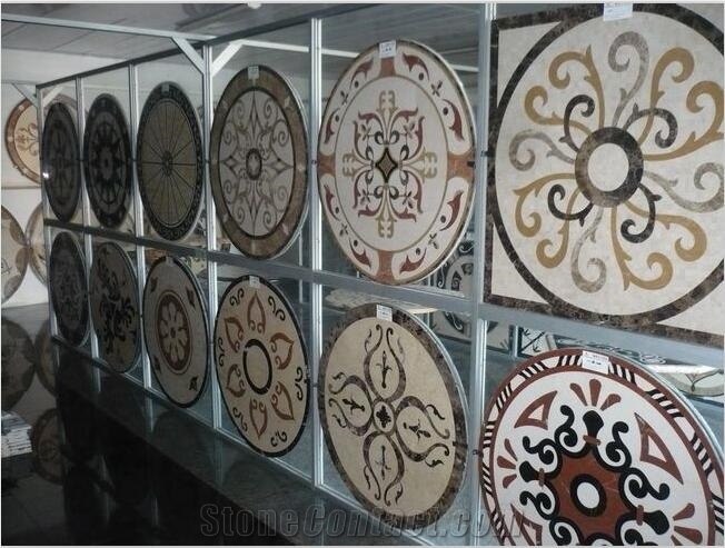 China Natural Stone Marble Round Aterjet Medallions,Inlay Flooring Tiles,Customized Flooring Paving Tiles Patterns Design ,Decorated Hotel Lobby