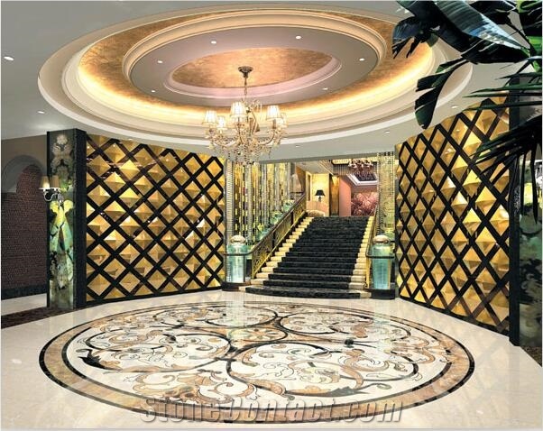 China Natural Stone Marble Round Aterjet Medallions,Inlay Flooring Tiles,Customized Flooring Paving Tiles Patterns Design ,Decorated Hotel Lobby