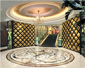 China Natural Stone Marble Round Aterjet Medallions,Inlay Flooring Tiles,Customized Flooring Paving Tiles Patterns Design ,Decorated Hotel Lobby