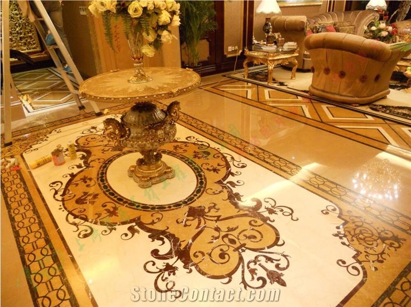 China Natural Stone Marble Round Aterjet Medallions,Inlay Flooring Tiles,Customized Flooring Paving Tiles Patterns Design ,Decorated Hotel Lobby
