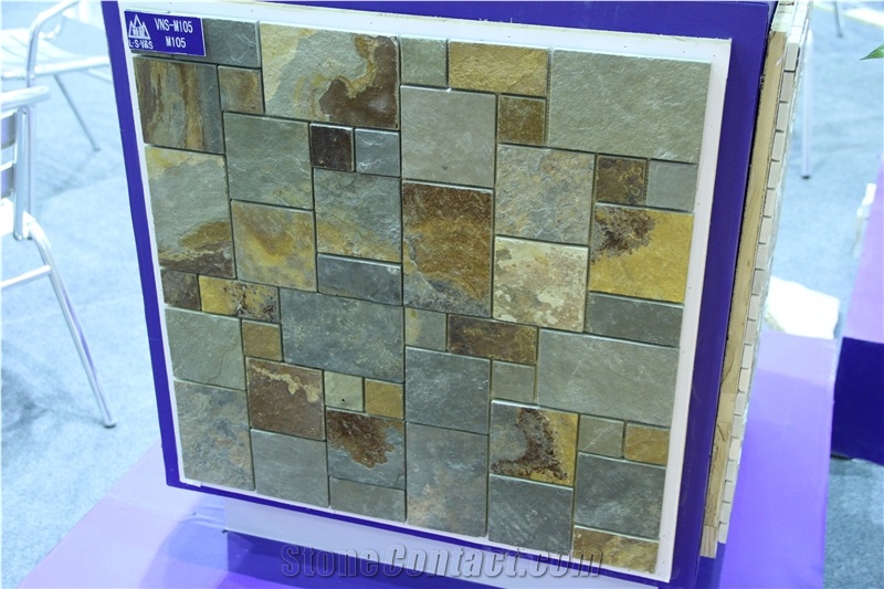 China Rust Slate Mosaic, Rustic Slate,In China Stone Market,Swimming Pool Mosaic Tiles,23x23,Mosaic Tiles with Pattern