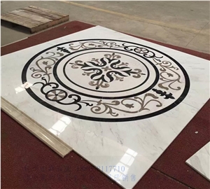 China White Marbe Square Waterjet Medallions,Inlay Flooring Tiles,Customized Flooring Paving Tiles Patterns Design ,Decorated Hotel Lobby and Hall