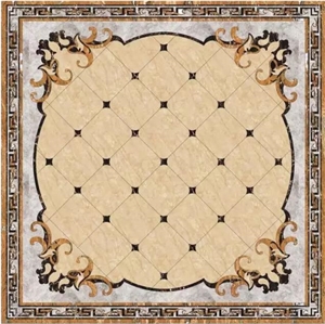 China Yellow Natural Stone Marble Square Waterjet Medallions,Inlay Flooring Tiles,Customized Flooring Paving Tiles Patterns Design ,Decorated Hotel