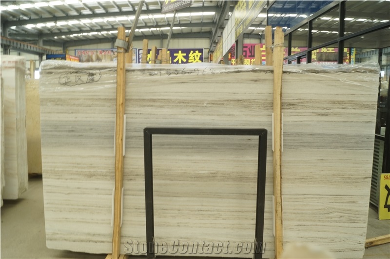 China Crystal Wood Grain White Marble Slab