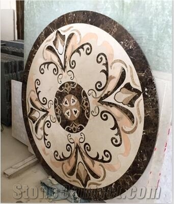 Natural Stone Beige Marble Round Rosettes Carpet Waterjet Medallions,Inlay Flooring Tiles,Customized Flooring Paving Tiles Patterns Design