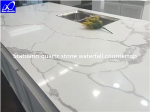 Artficial Statuario Quartz Stone Surface Slab,Cut to Size Tiles,Engineered Stone Walling