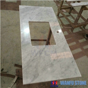 Double Rectangular Bowl Carrara White Marble Bathroom Vanity Top