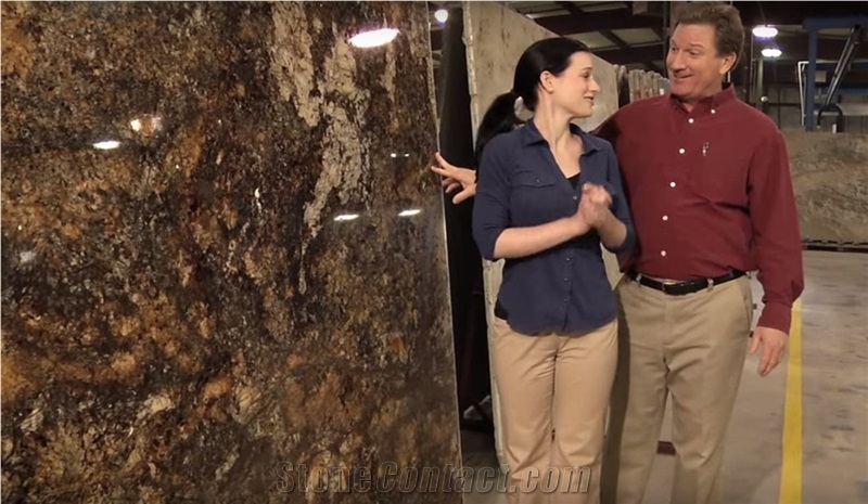 Exotic Granite Slabs in Showroom