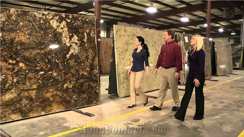 Exotic Granite Slabs in Showroom