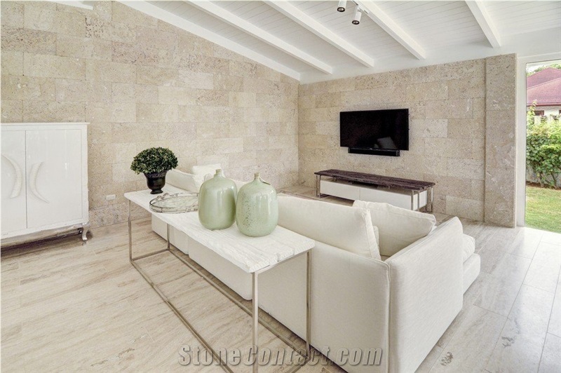 Calypso Coral Stone Wall Tiles, Sawn Cut