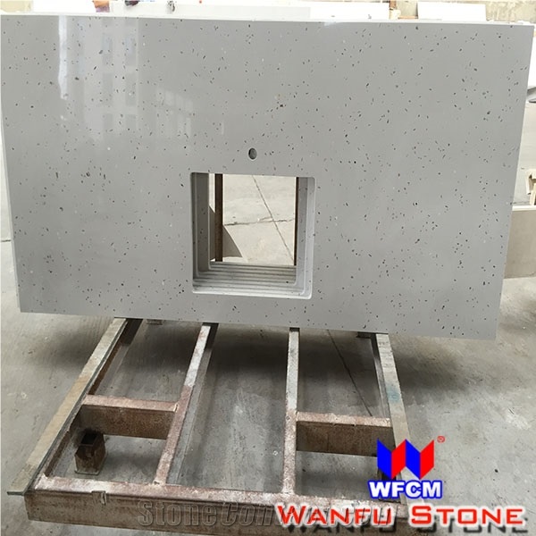 Chinese Prefab Polish Grey Quartz Kitchen Countertops