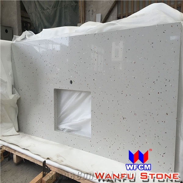 Chinese Prefab Polish Grey Quartz Kitchen Countertops