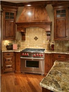 Tumbled Travertine Backsplash Wall Tiles, Granite Countertops